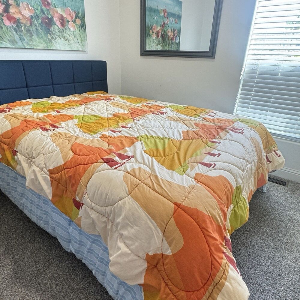 Vintage Vera Neumann Comforter Nautical Sailboat Mid Century Modern Bedding USA